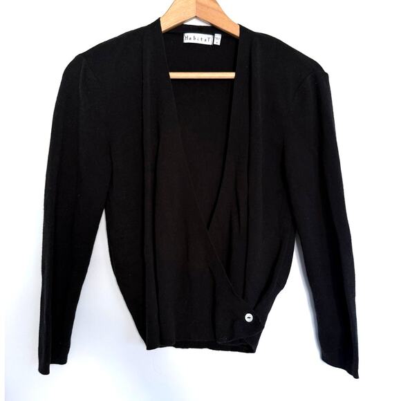 HABITAT Clothes to Live In black viscose cotton wrap front knit sweater top - Picture 1 of 6